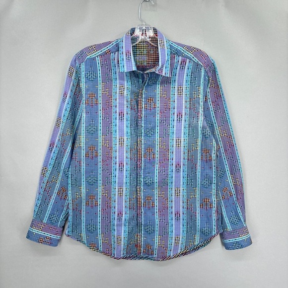 Robert Graham Shirt Mens Medium Reversible Plaid Rainbow Flip Cuffs Southwestern - Picture 3 of 14